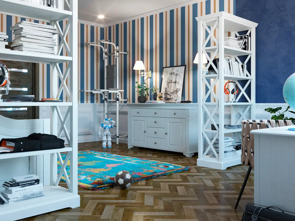 Стеллаж массив сосны Форест сквозной белый воск/антрацит(с крестом) белый