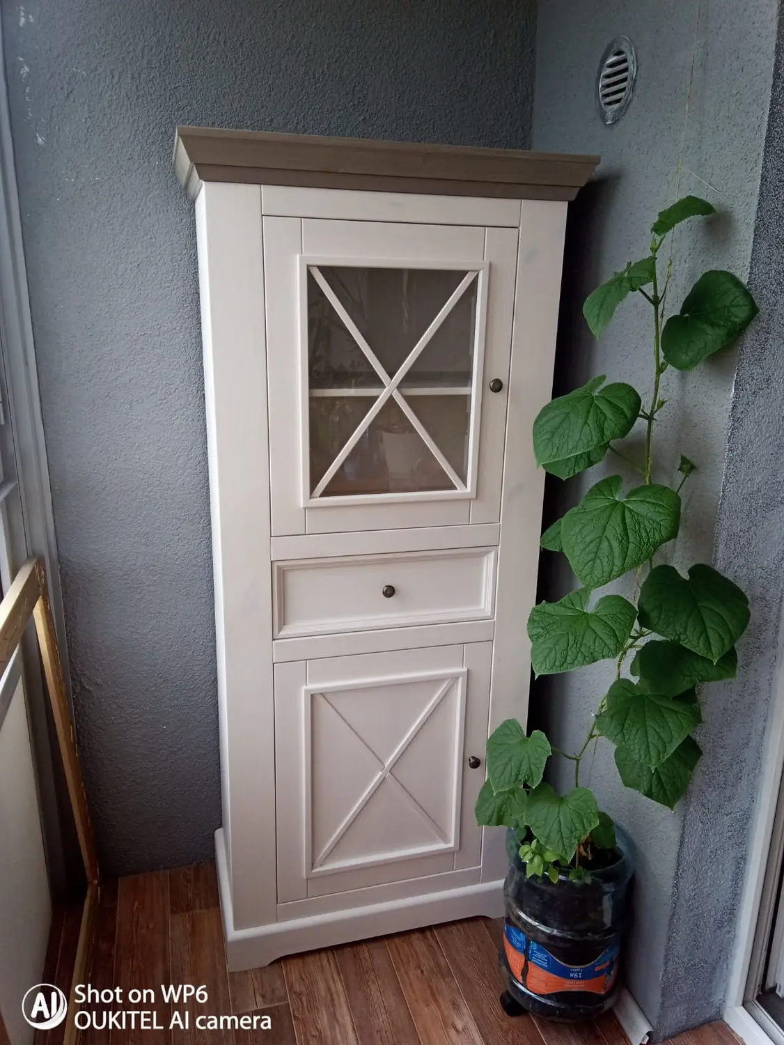 Шкаф Форест для посуды низкий 2-дверный с 1 ящиком белый воск/серый