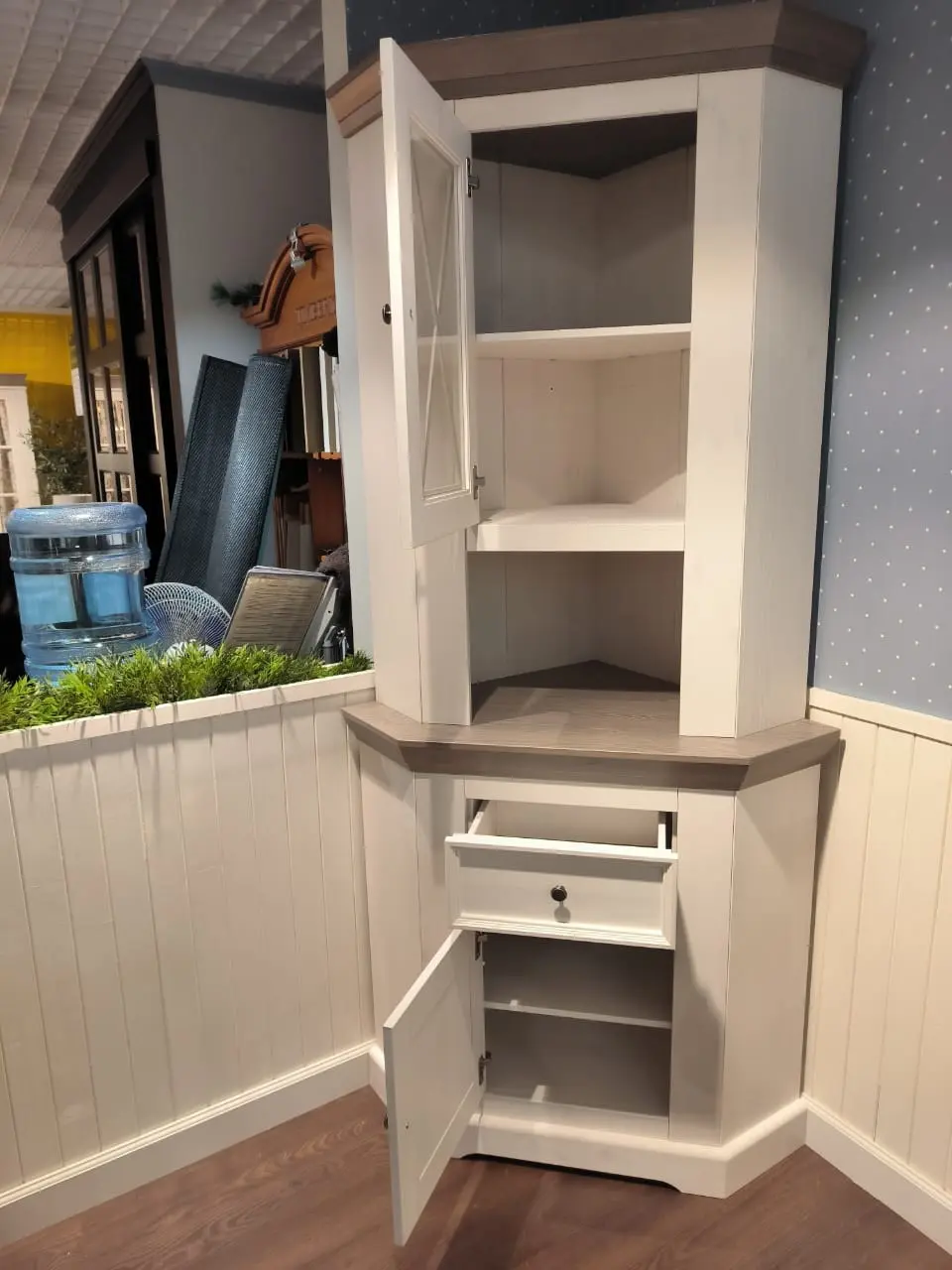 Комод буфета углового Форест белый воск/серый