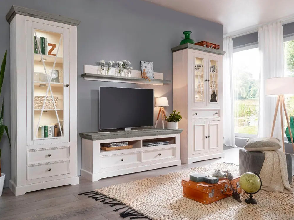 Шкаф Форест для посуды узкий 1-дверный с 2-я ящиками белый воск/серый