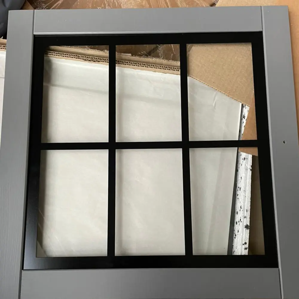 Буфет массив сосны Сканди 2 стеклянные двери, 2 глухие двери и ящики, серый 7046/антик