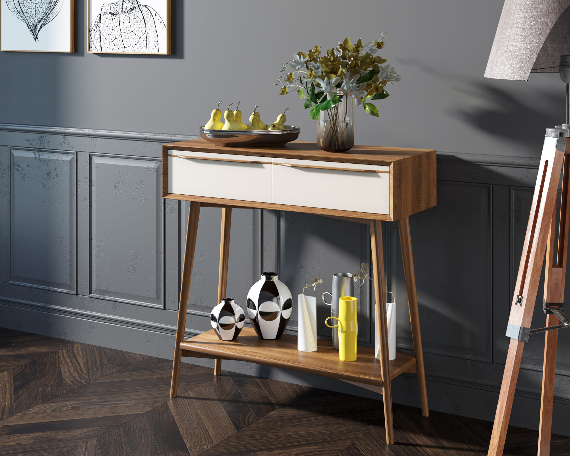 Консоль с ящиками дерево "Bruni white" малая