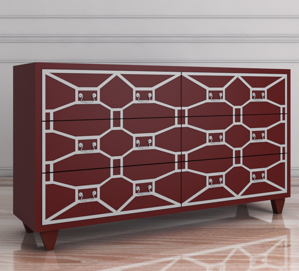 Бордовый комод массив «Emerald» 6 ящиков