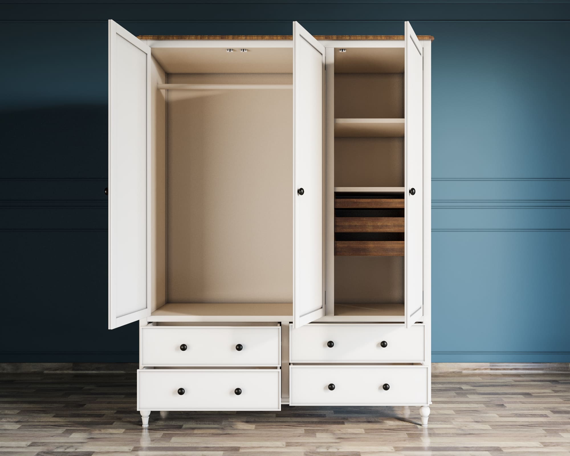 Шкаф 3 створчатый белый «Odri" с ящиками