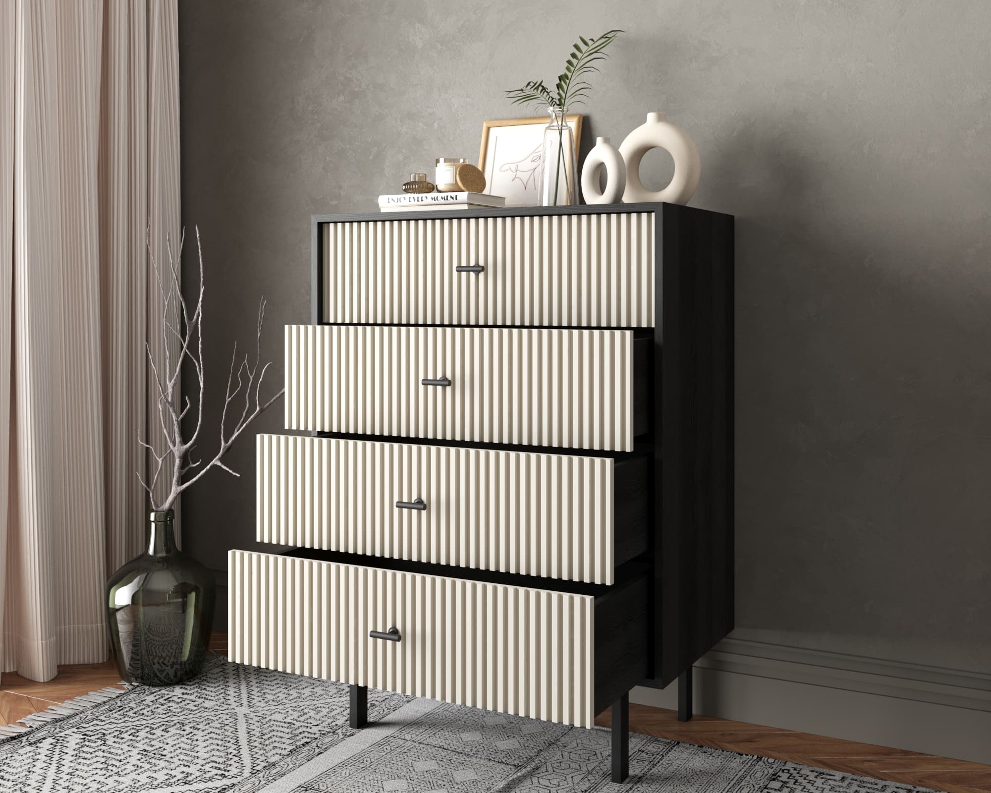 Комод вертикальный с четырьмя ящиками "Emerson" арт EM18/milky/L