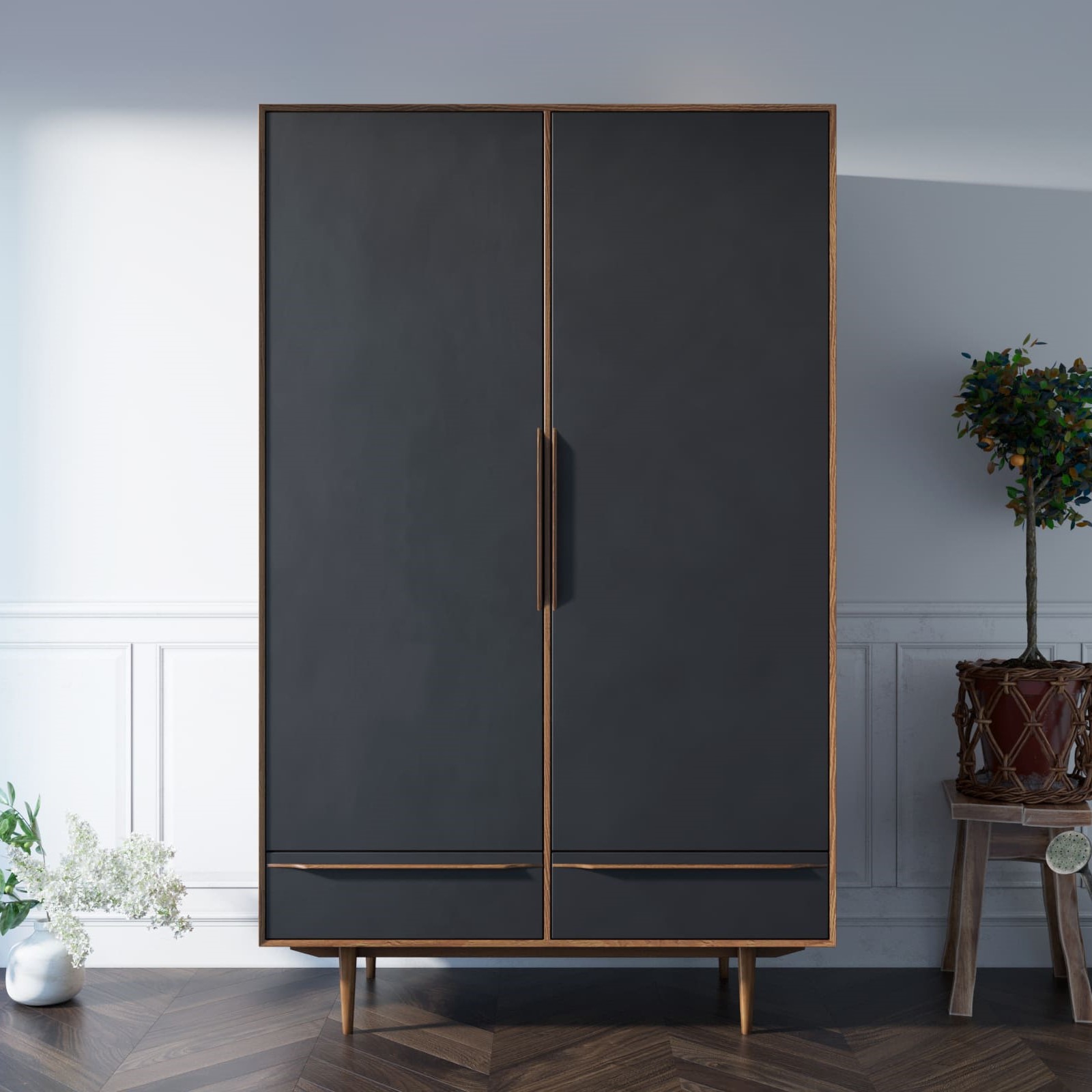 Шкаф двустворчатый "Bruni Black" с двумя ящиками