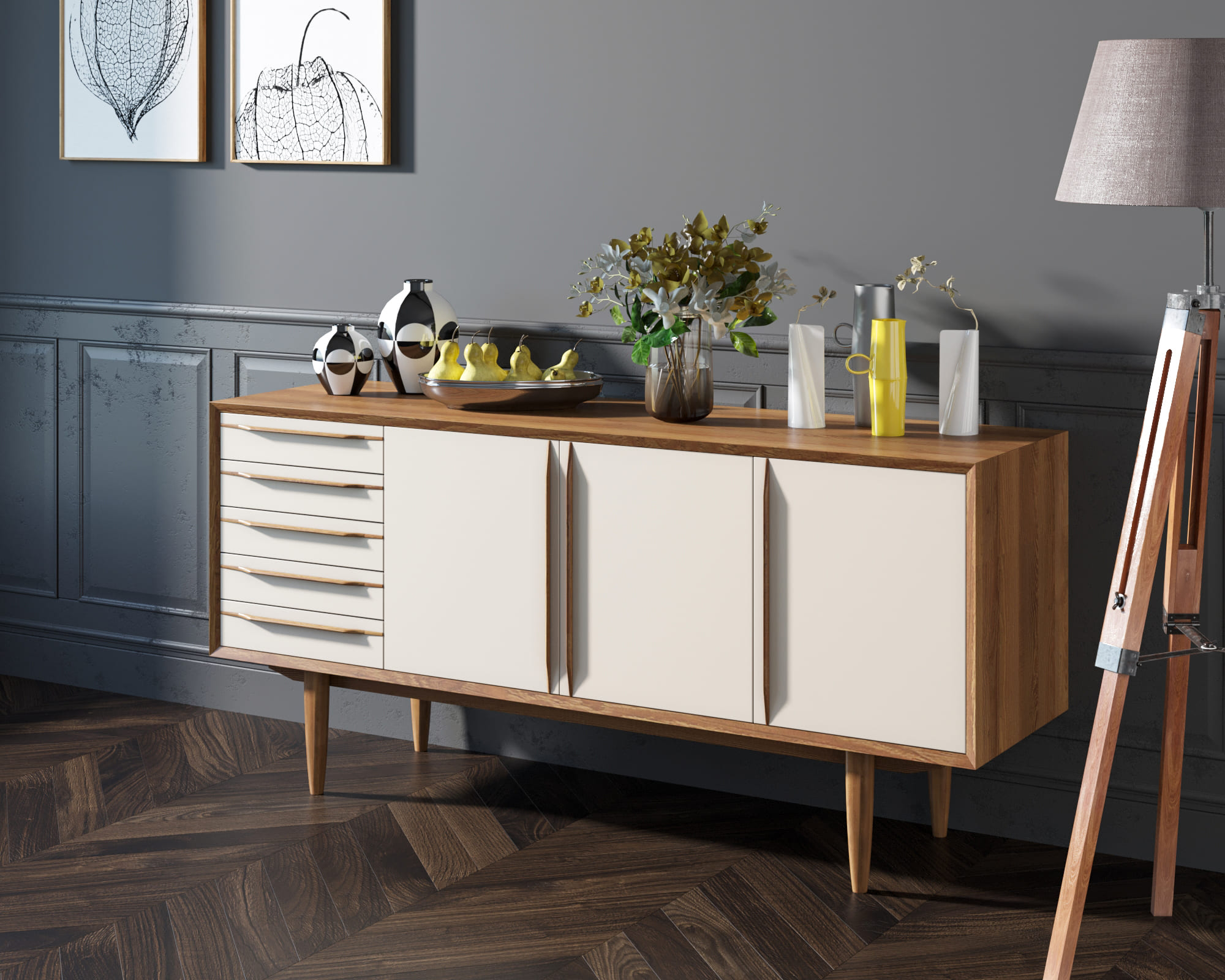 Комод из дерева "Bruni white" три дверки