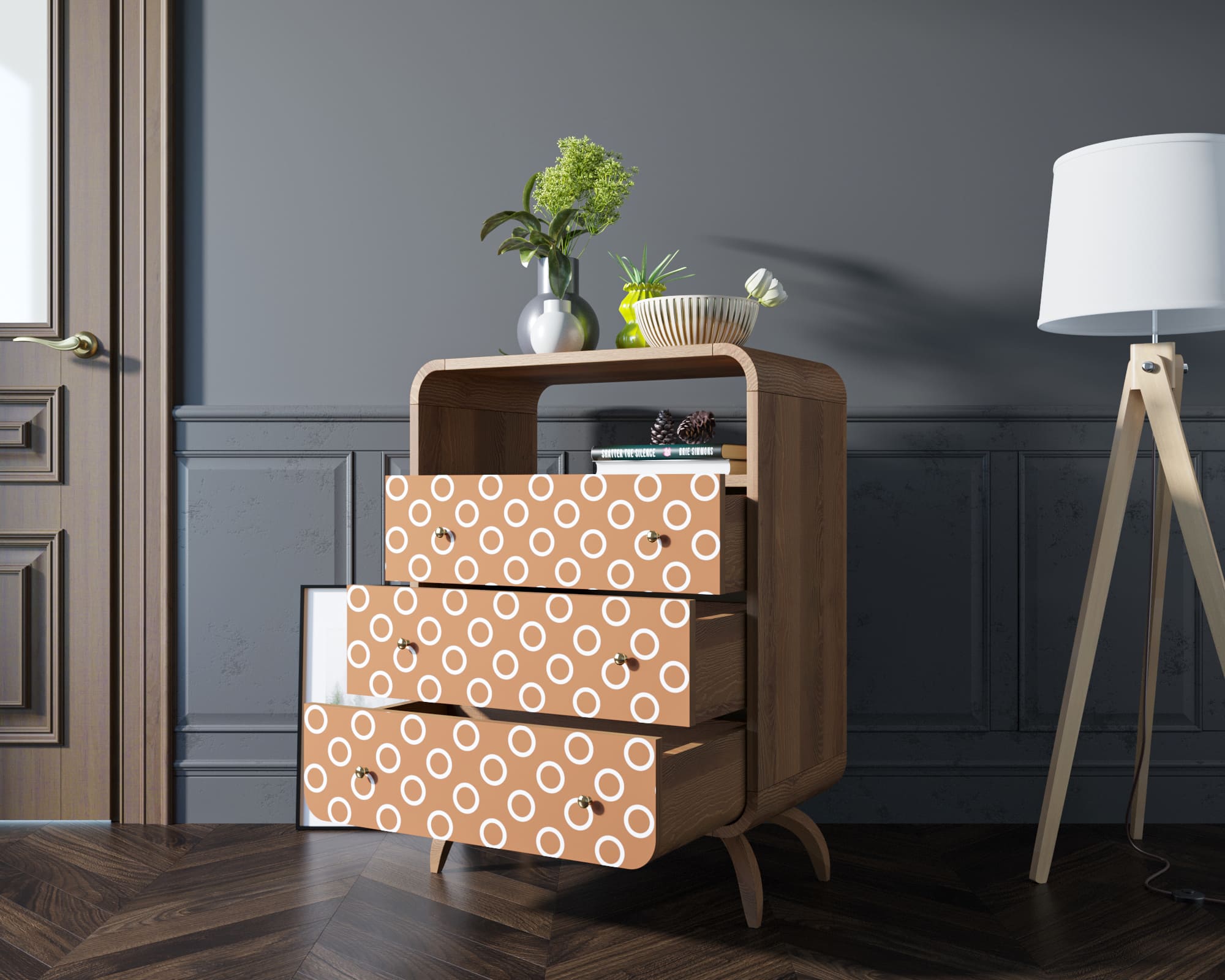 Высокий комод с тремя ящиками и полкой "Ellipse print" принт 3