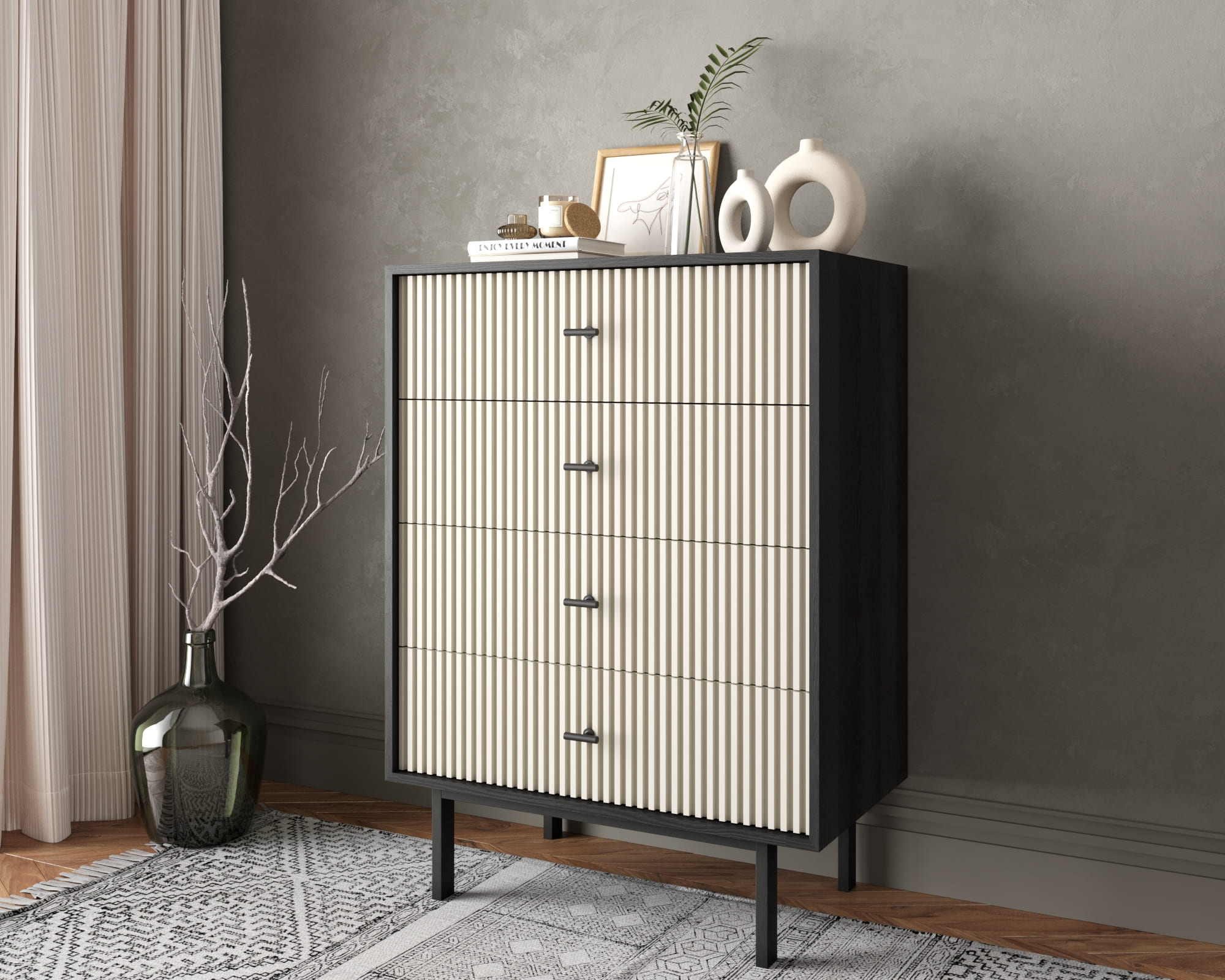 Комод вертикальный с четырьмя ящиками "Emerson" арт EM18/milky/L