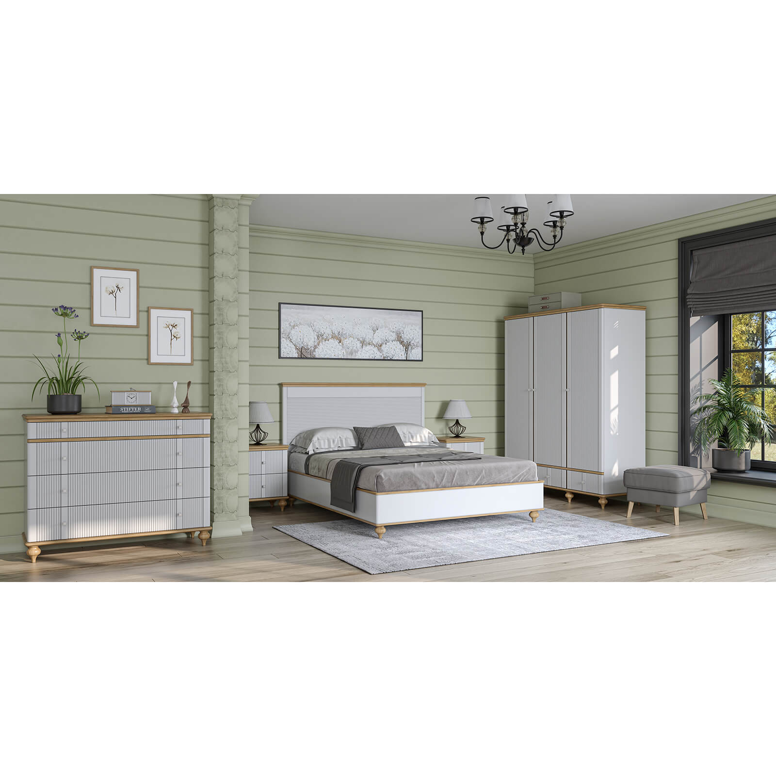 Кровать белая массив сосны и МДФ "Рандеву" 1400 (белый лак/антик-24)