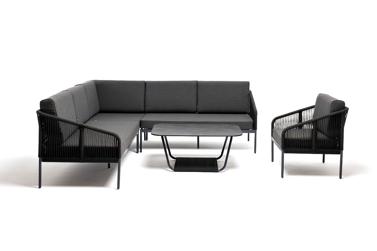 "Каннизо" модульная угловая лаунж-зона из роупа (веревки), цвет темно-серый